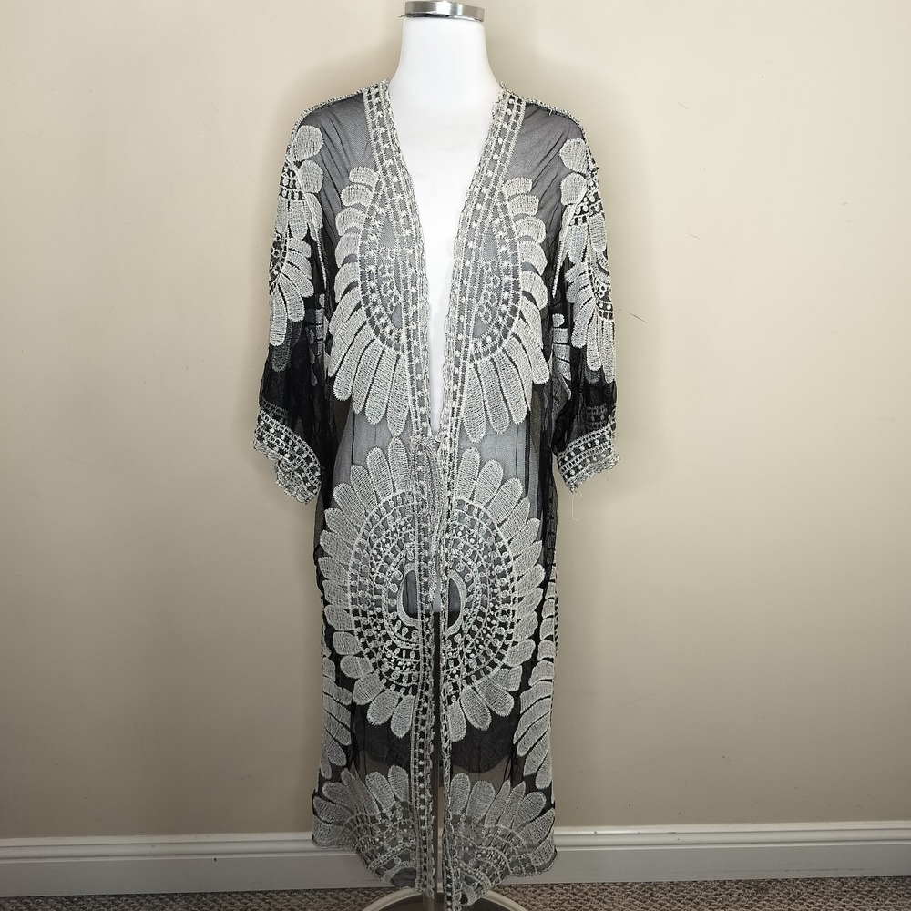 ASHA Floral Boho Duster Top One Size Sheer Tie Front